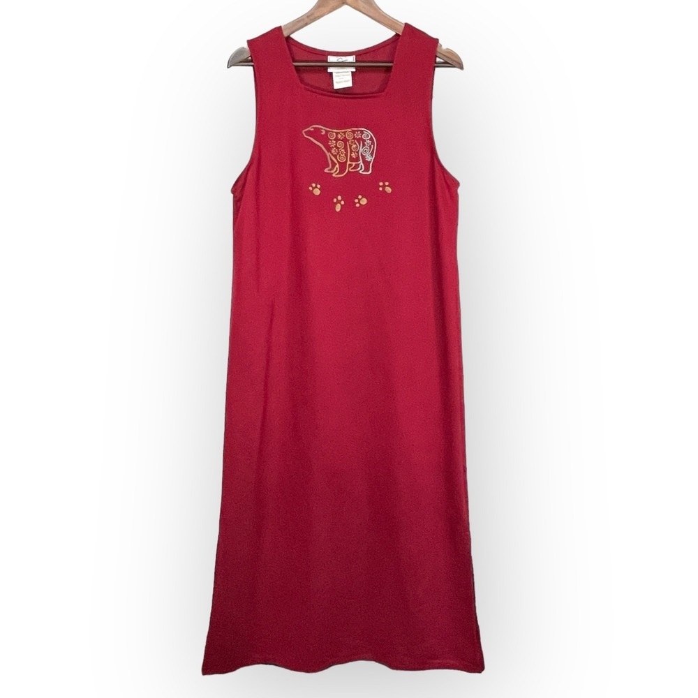 Studio Ease Womens Red Polar Bear Embroidered Sleeveless Midi Dress Size 10